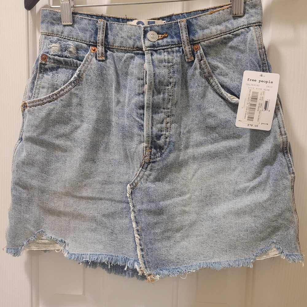 Free People Light Blue Denim Skirt